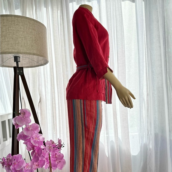 Paraphrase Red Linen Pant And Blazer Jacket Set Size 8 Vibrant Retro Striped - Picture 8 of 15